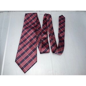 Van Heusen Mens Pink Plaid Silk Dress Tie Stain Resistant